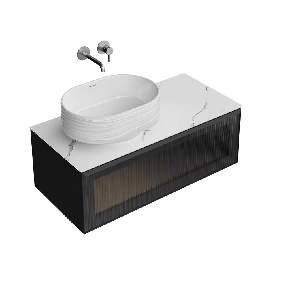 KERAMA MARAZZI IC.100.1/BLK Тумба ICONICO подвесная 100 с рифленым стеклом, 1 ящик, черная