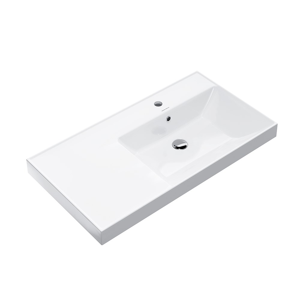 Раковина CUBO правая подвесная/мебельная 90, белая глянцевая