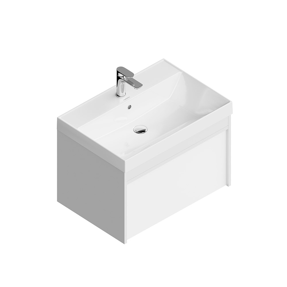 Тумба MODULA подвесная 70 с ящиком 1+1, белая глянцевая