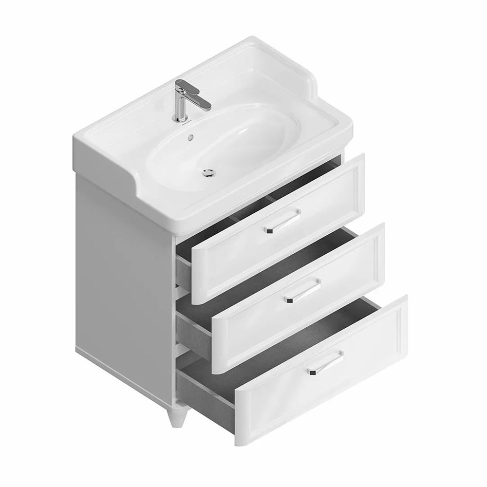 KERAMA MARAZZI PO.M.80.3/WHT Тумба POMPEI напольная с 3 ящиками 80, белая глянцевая