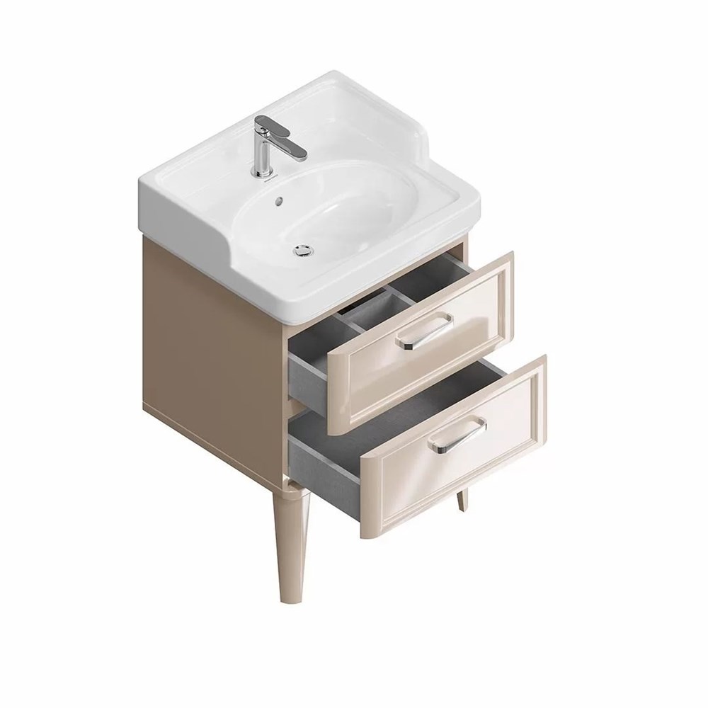 KERAMA MARAZZI PO.M.60.2/CAM Тумба POMPEI напольная с 2 ящиками 60, камео бежевый глянцевый