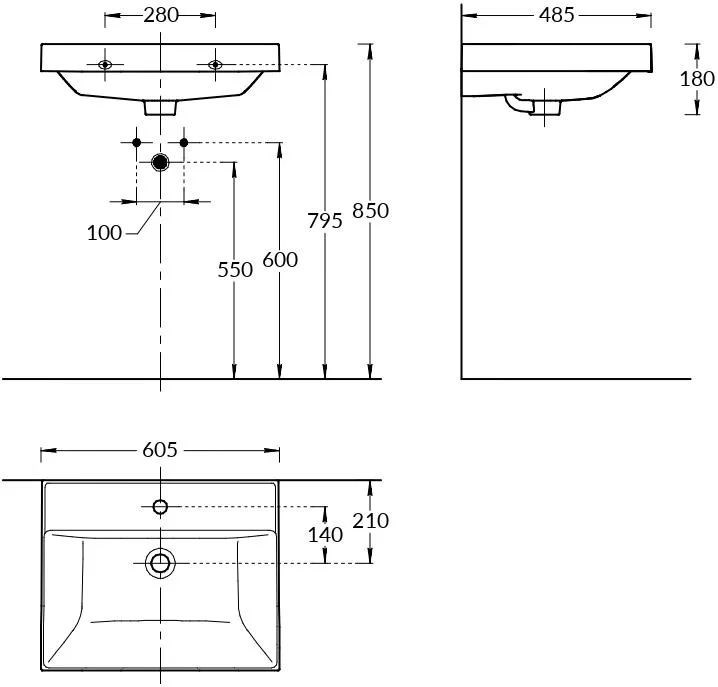 KERAMA MARAZZI CU.wb.60 Раковина CUBO подвесная\мебельная 60, белая глянцевая
