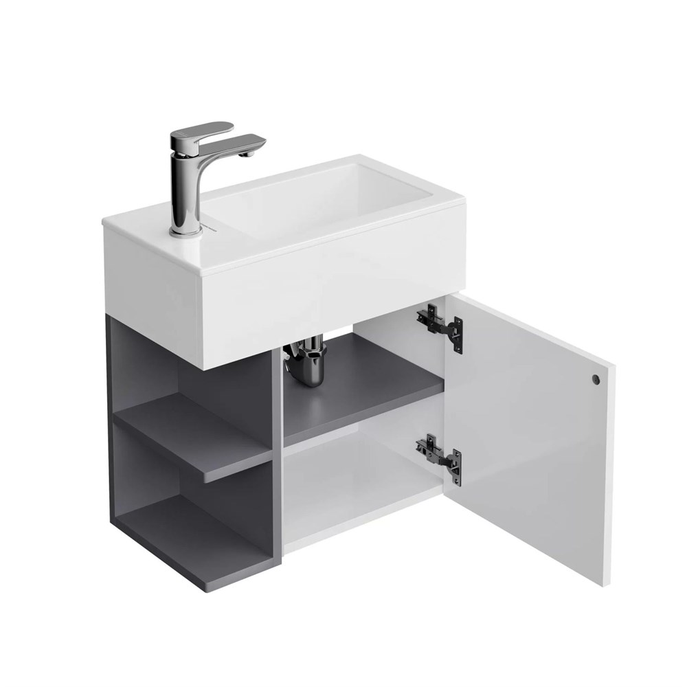 KERAMA MARAZZI KMLACb50MDg0 Тумба LATO подвесная 50 см, дверца push + полочки, утренний серый+серый пыльный матовый