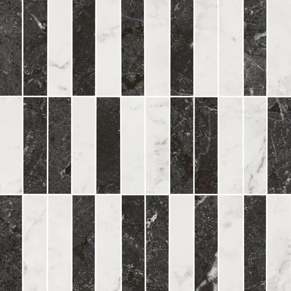 Декор Тубкаль мозаичный микс чёрный белый глянцевый обрезной 30x30x0,9