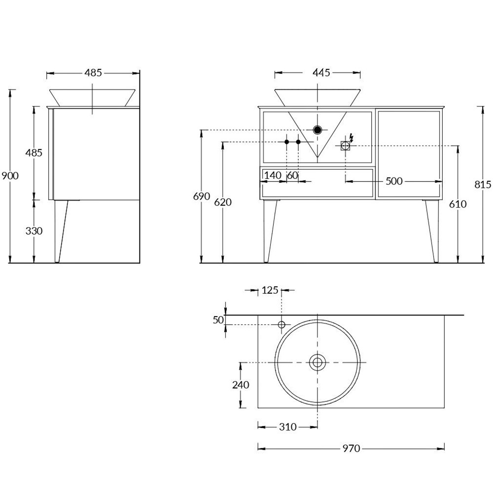 Тумба CONO подвесная с открытой полкой и ящиками 97, белая матовая-мальва