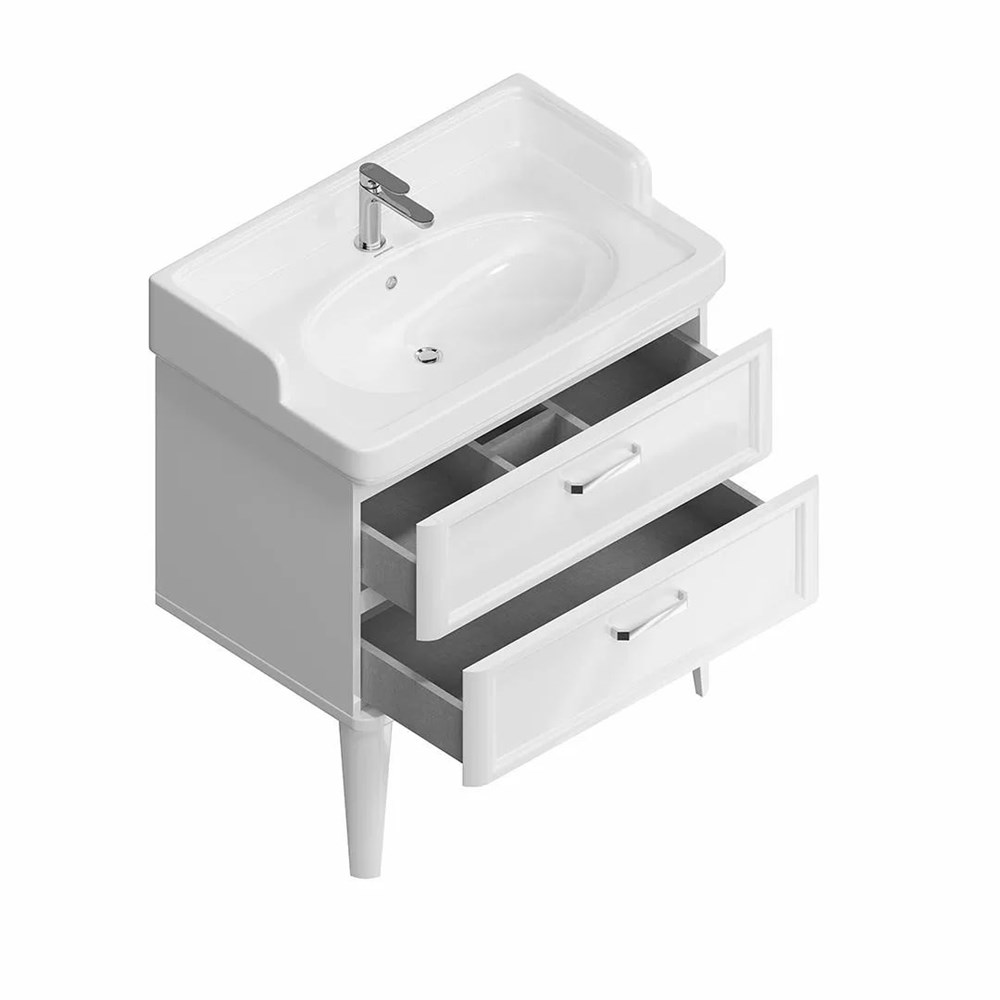 KERAMA MARAZZI PO.M.80.2/WHT Тумба POMPEI напольная с 2 ящиками 80, белая глянцевая