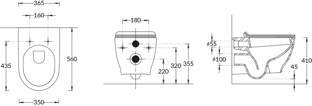 Унитаз Modula подвесной безободковый с крепежом, белый глянцевый