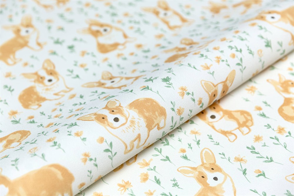 KERAMA MARAZZI KM7801 Обои виниловые Уик-энд мотив, жёлто-зелёный корги 1,06х10 (1, Т A) прямая стыковка