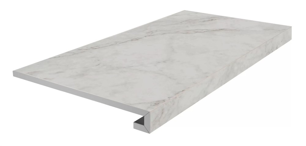 Ступень клееная фронтальная Тубкаль белый матовый обрезной 33x60x0,9