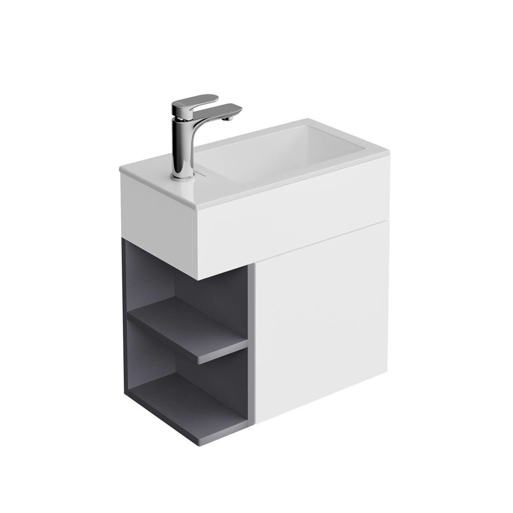 KERAMA MARAZZI KMLACb50MDg0 Тумба LATO подвесная 50 см, дверца push + полочки, утренний серый+серый пыльный матовый