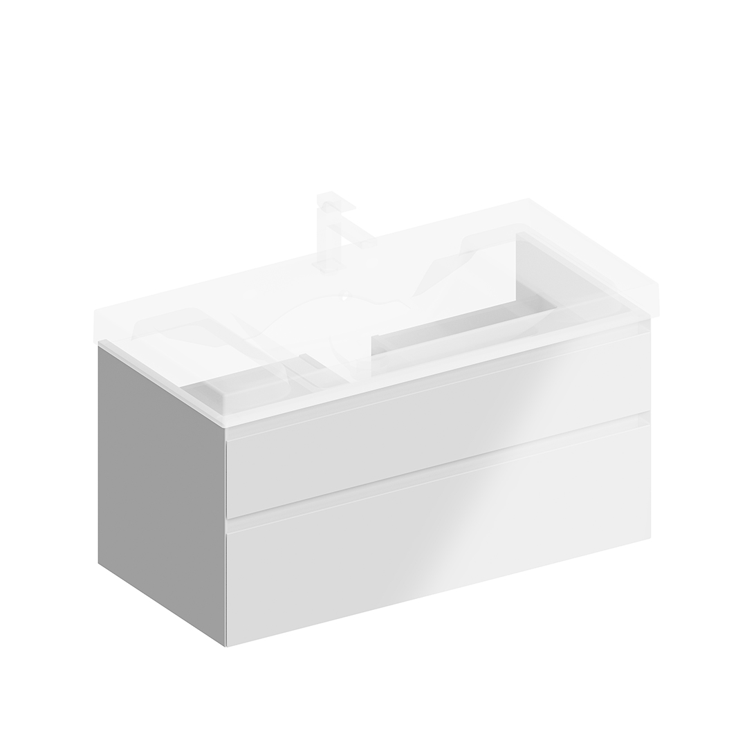 Тумба CUBO подвесная с ящиками 100, белая глянцевая