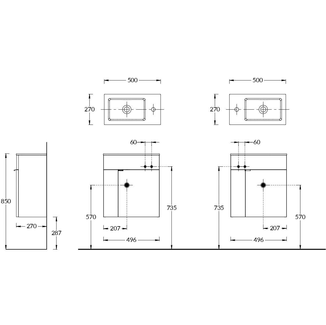 Тумба LATO подвесная с дверцей 50, белая глянцевая