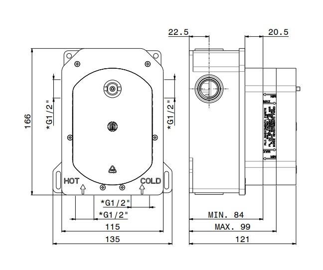 Универсальная внутренняя часть для термостатического смесителя на два потока для душа