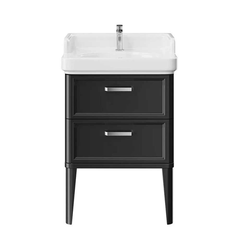 KERAMA MARAZZI PO.M.60.2/BLK Тумба POMPEI напольная с 2 ящиками 60, черная глянцевая