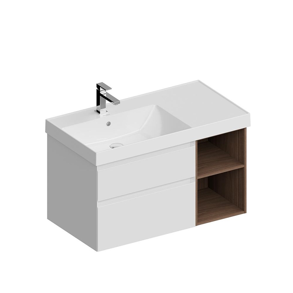 KERAMA MARAZZI CUB.90.2Lh/WHTM.N Тумба CUBO левая подвесная с ящиками 90, белая матовая-структ.орех