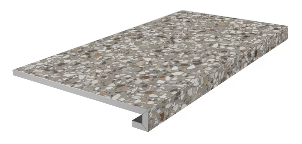 Ступень клееная фронтальная Бричиола серый матовый обрезной 33x60x0,9