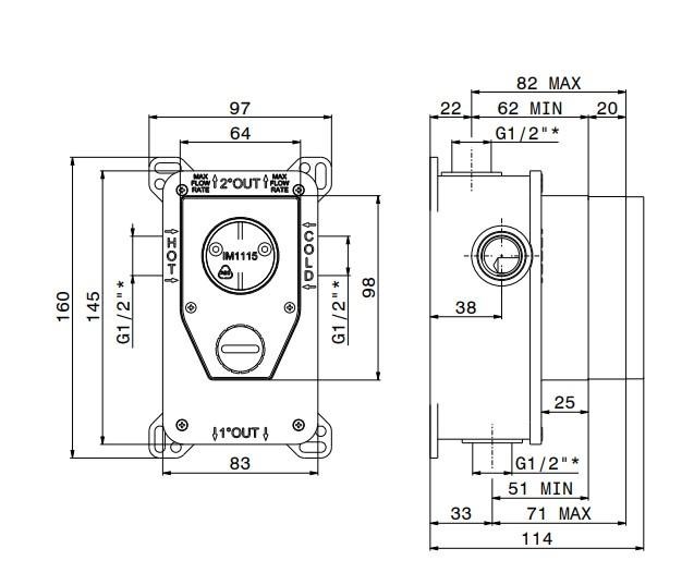 Универсальная внутренняя часть для механического смесителя на два потока для душа