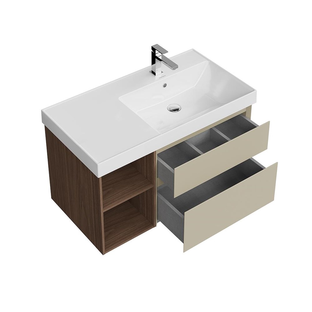 KERAMA MARAZZI CUB.90.2Rh/LIM.N Тумба CUBO правая подвесная с ящиками 90, лимо матовая- структ.орех