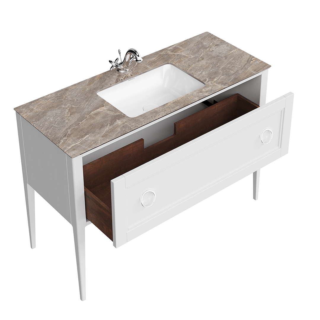 Тумба PLAZA Classic напольная с ящиком 120, белая матовая