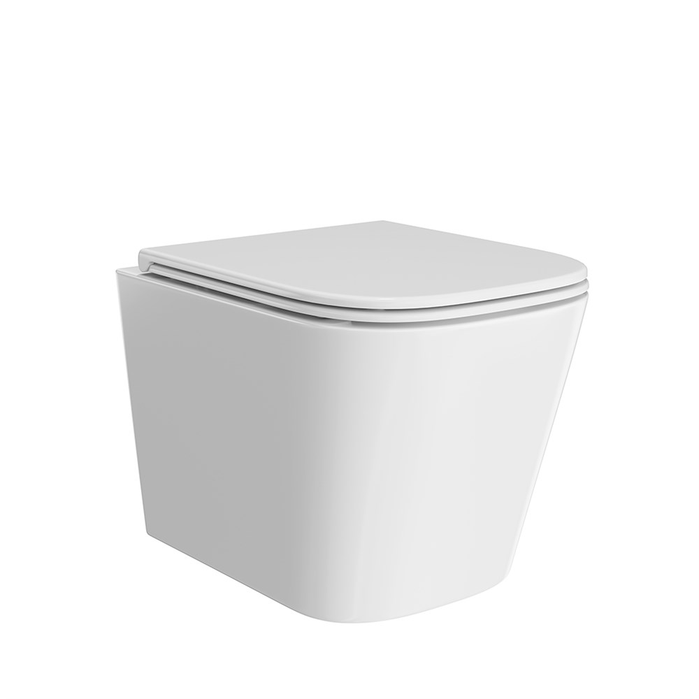 KERAMA MARAZZI CU.wc.02 Унитаз CUBO подвесной безободковый с крепежом и сиденьем, белый глянцевый