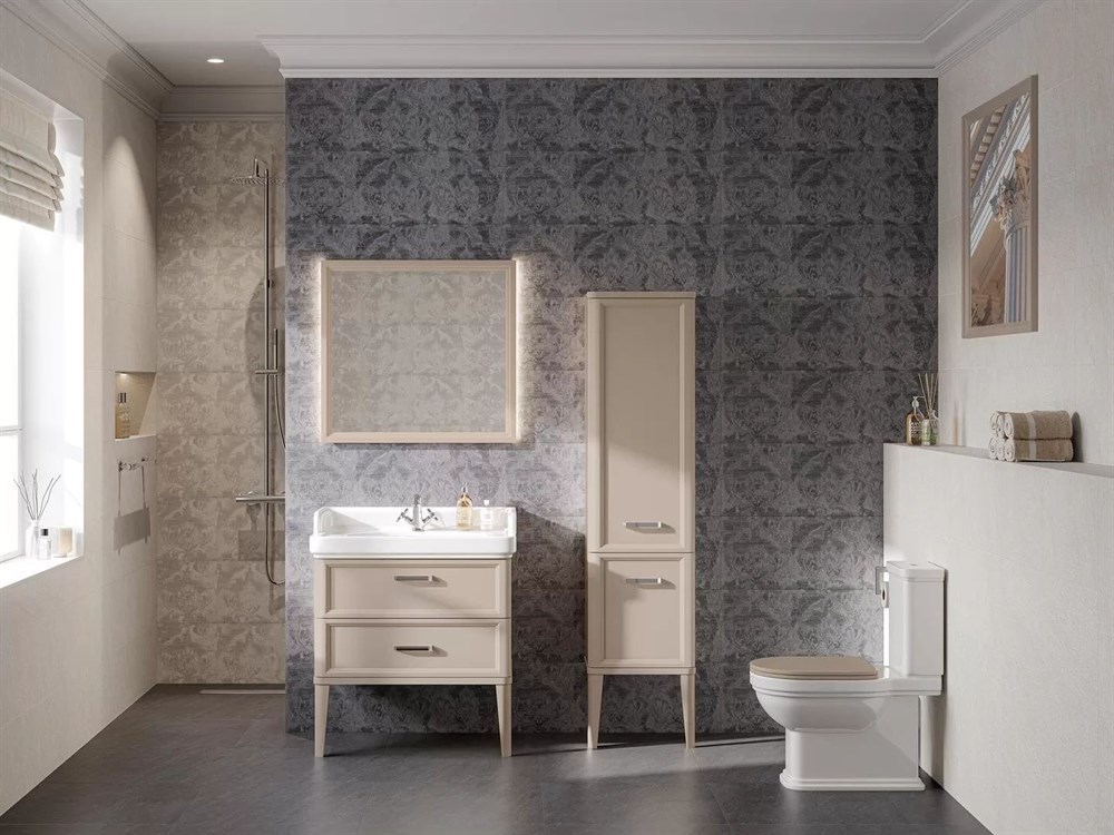 KERAMA MARAZZI PO.M.80.2/CAM Тумба POMPEI напольная с 2 ящиками 80, камео бежевый глянцевый