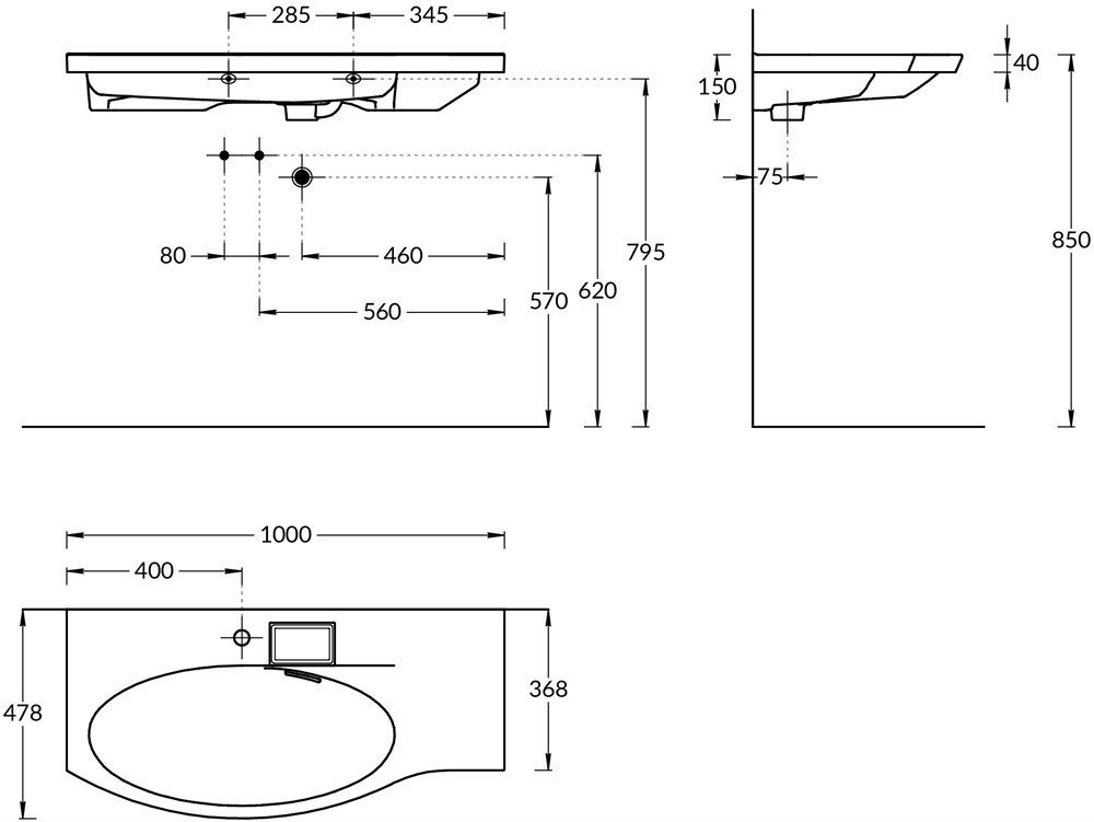 KERAMA MARAZZI RV.wb.100Lh Раковина RIVA мебельная левая с крепежом 100, белая глянцевая