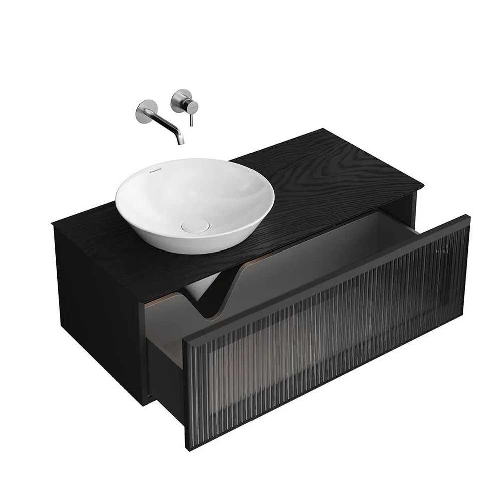 KERAMA MARAZZI IC.100.1/BLK Тумба ICONICO подвесная 100 с рифленым стеклом, 1 ящик, черная