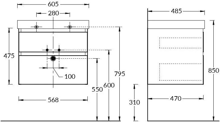 KERAMA MARAZZI CUB.60.2/MAL Тумба CUBO подвесная с ящиками 60, мальва матовая