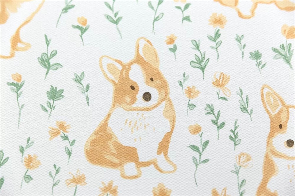 Обои виниловые на флизелиновой основе Уик-энд мотив, жёлто-зелёный корги