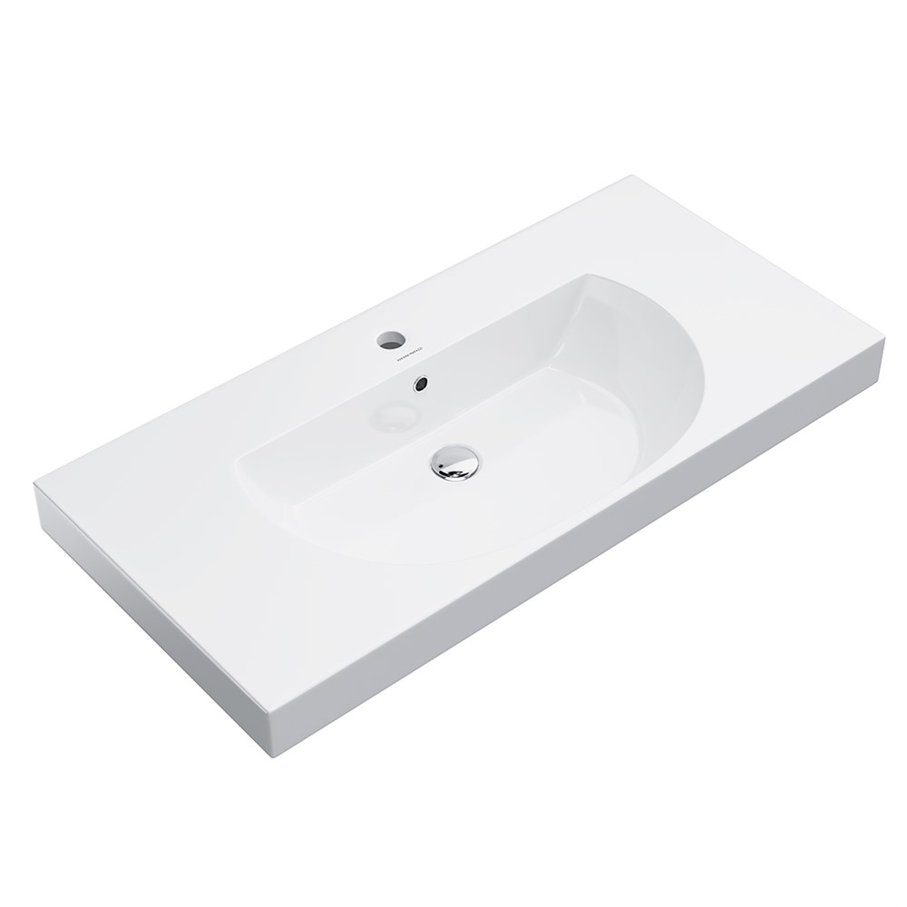 Раковина BUONGIORNO подвесная/мебельная 100, белая глянцевая