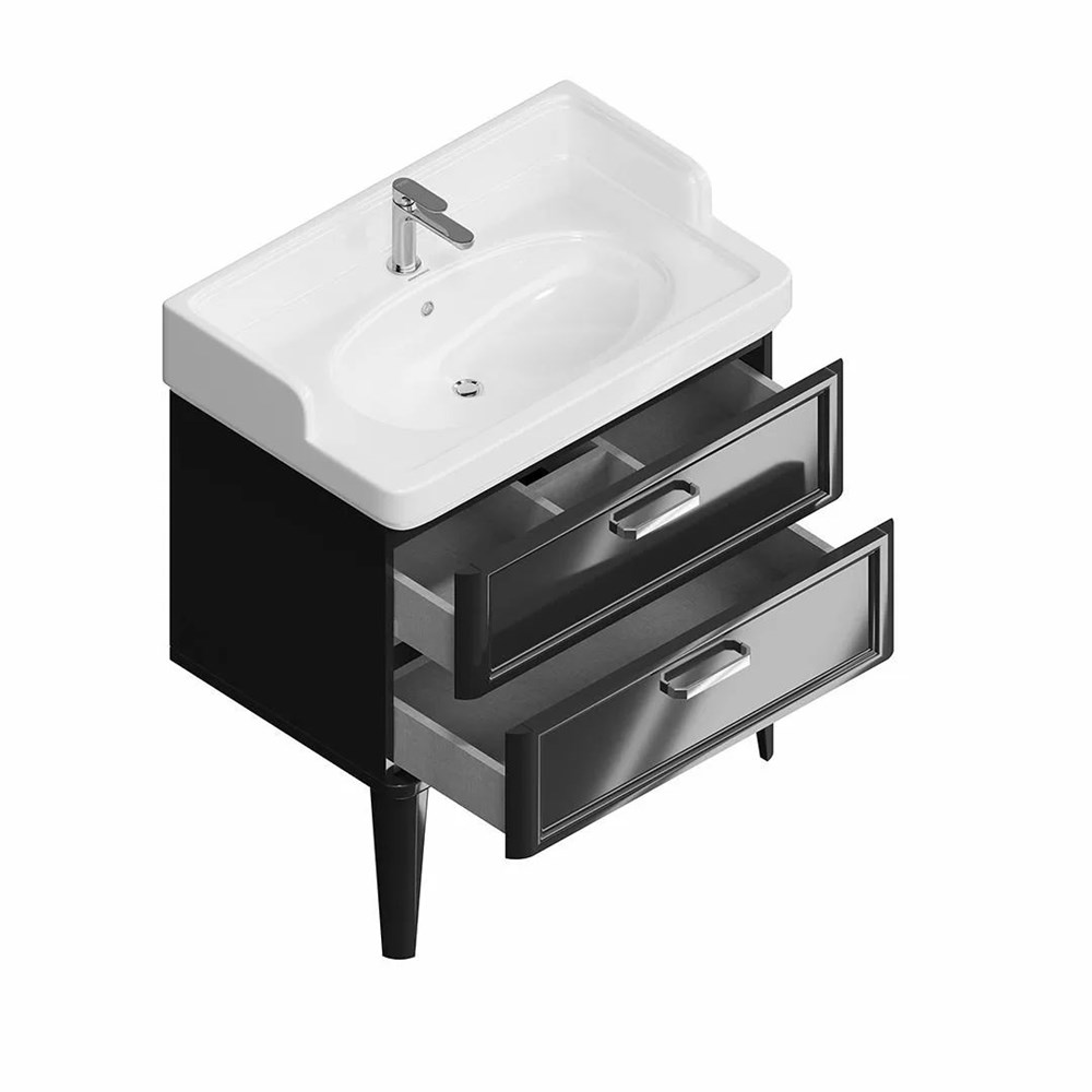 KERAMA MARAZZI PO.M.80.2/BLK Тумба POMPEI напольная с 2 ящиками 80, черная глянцевая