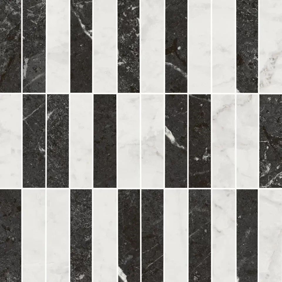 Декор Тубкаль мозаичный микс чёрный белый глянцевый обрезной 30x30x0,9