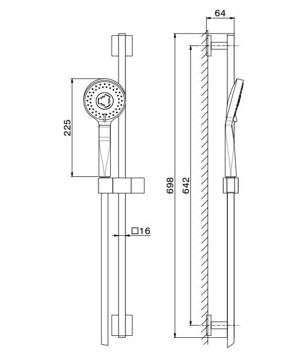 Душевая стойка FUTURA c ручной круглой лейкой и шлангом, без выхода для подачи воды, матовый черный