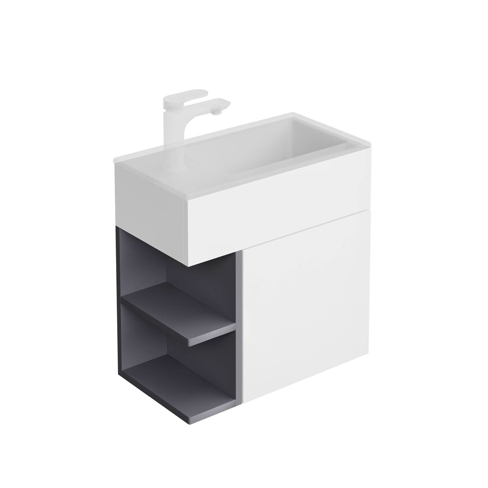 KERAMA MARAZZI KMLACb50MDg0 Тумба LATO подвесная 50 см, дверца push + полочки, утренний серый+серый пыльный матовый