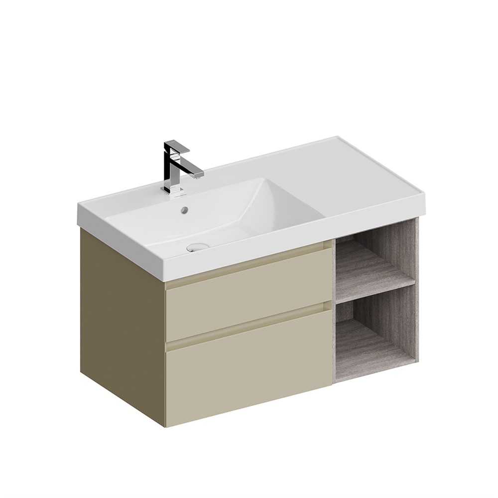 KERAMA MARAZZI CUB.90Lh/LIM Тумба CUBO левая подвесная с ящиками 90, Лимо матовая-древесная