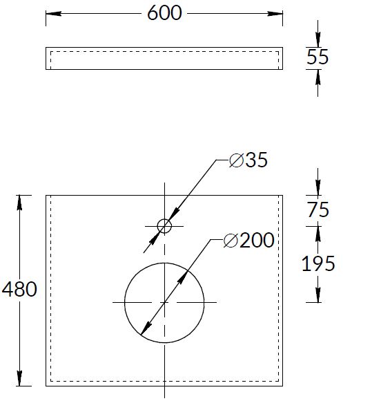 Столешница из керамогранита для накладных раковин, Риальто 60 см, серый лаппатированный