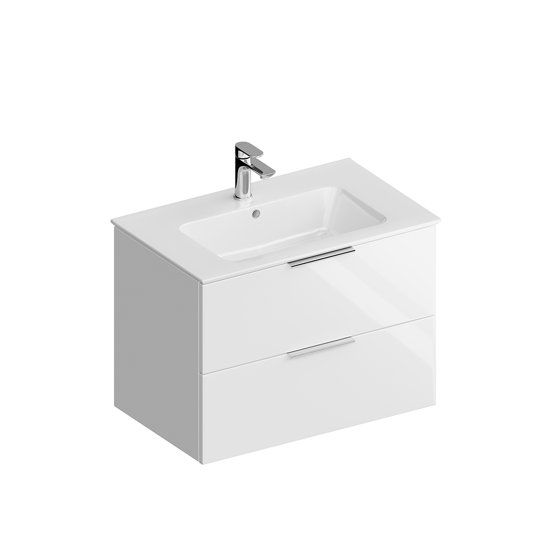 Тумба PIANO подвесная с ящиками 75, белая глянцевая