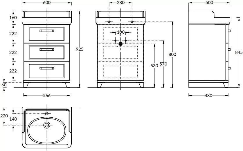KERAMA MARAZZI PO.M.60.3/WHT Тумба POMPEI напольная с 3 ящиками 60, белая глянцевая