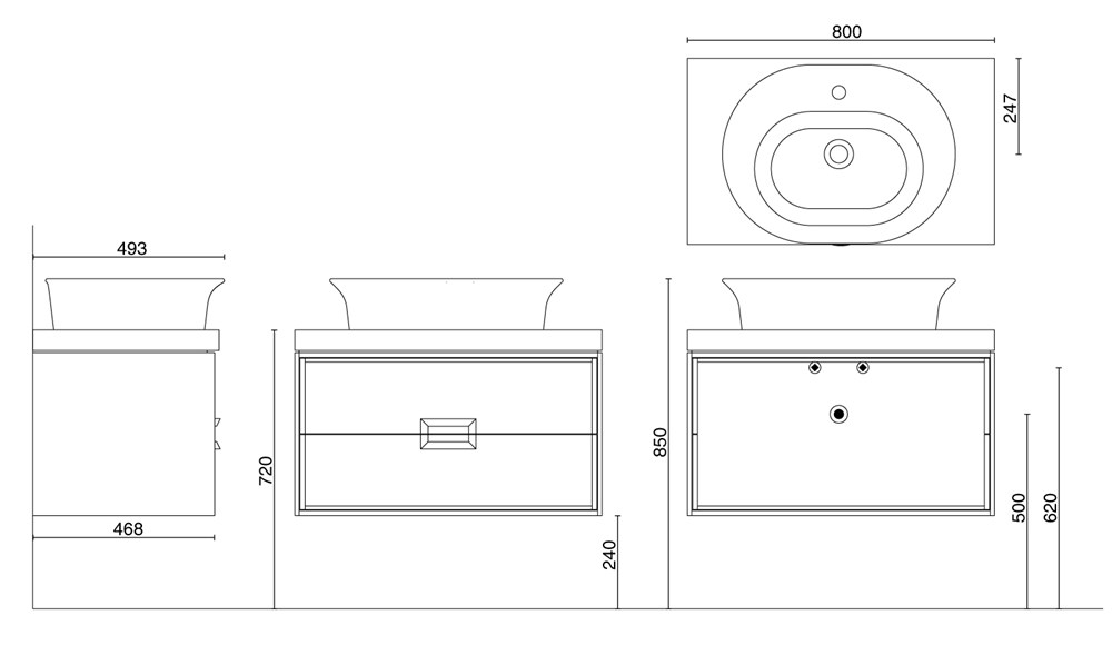 Столешница из керамогранита для накладных раковин, Риальто 80 см, бежевый лаппатированный