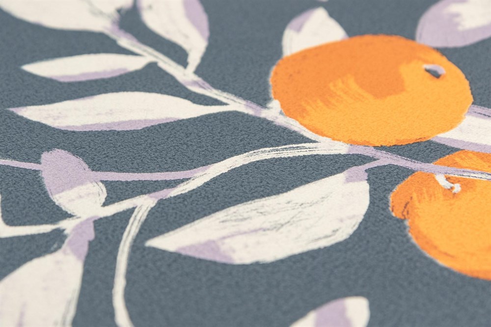 KERAMA MARAZZI KM8503 Обои виниловые Шафран мотив,синий,  апельсины 1,06х10 (1, Т A) прямая стыковка