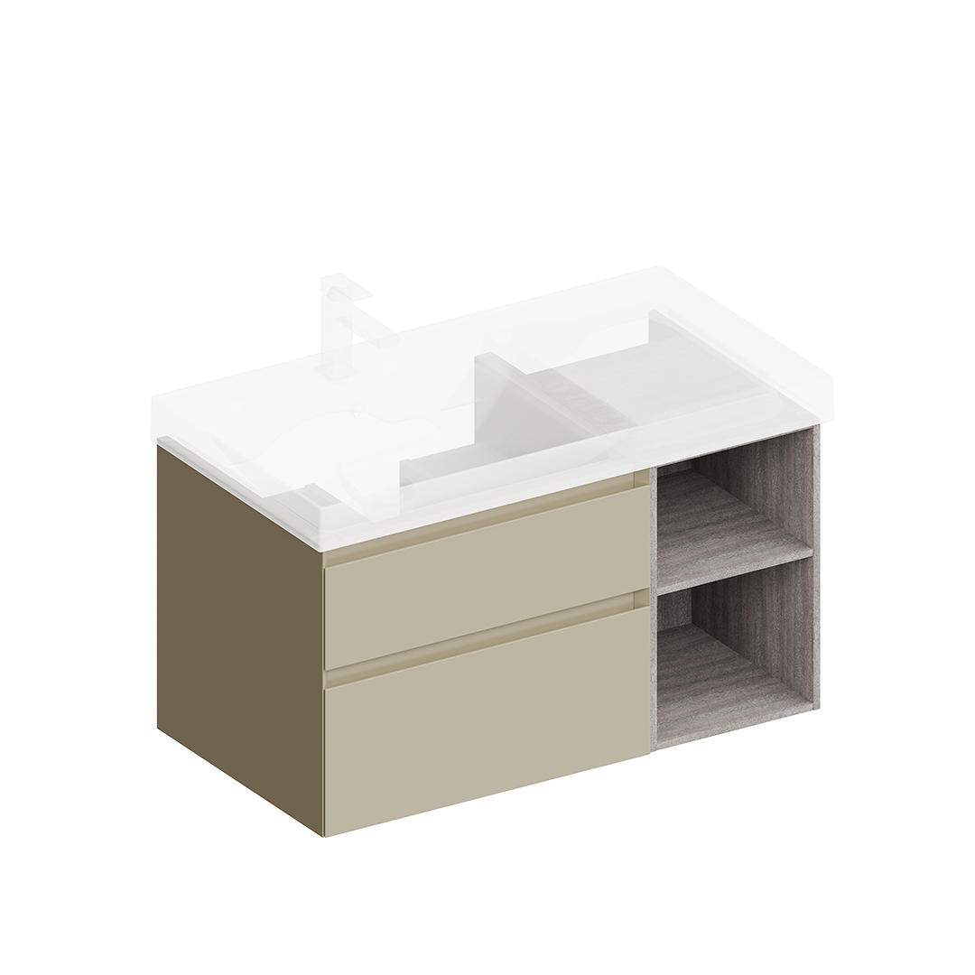 Тумба CUBO левая подвесная с ящиками 90, лимо матовая-древесная