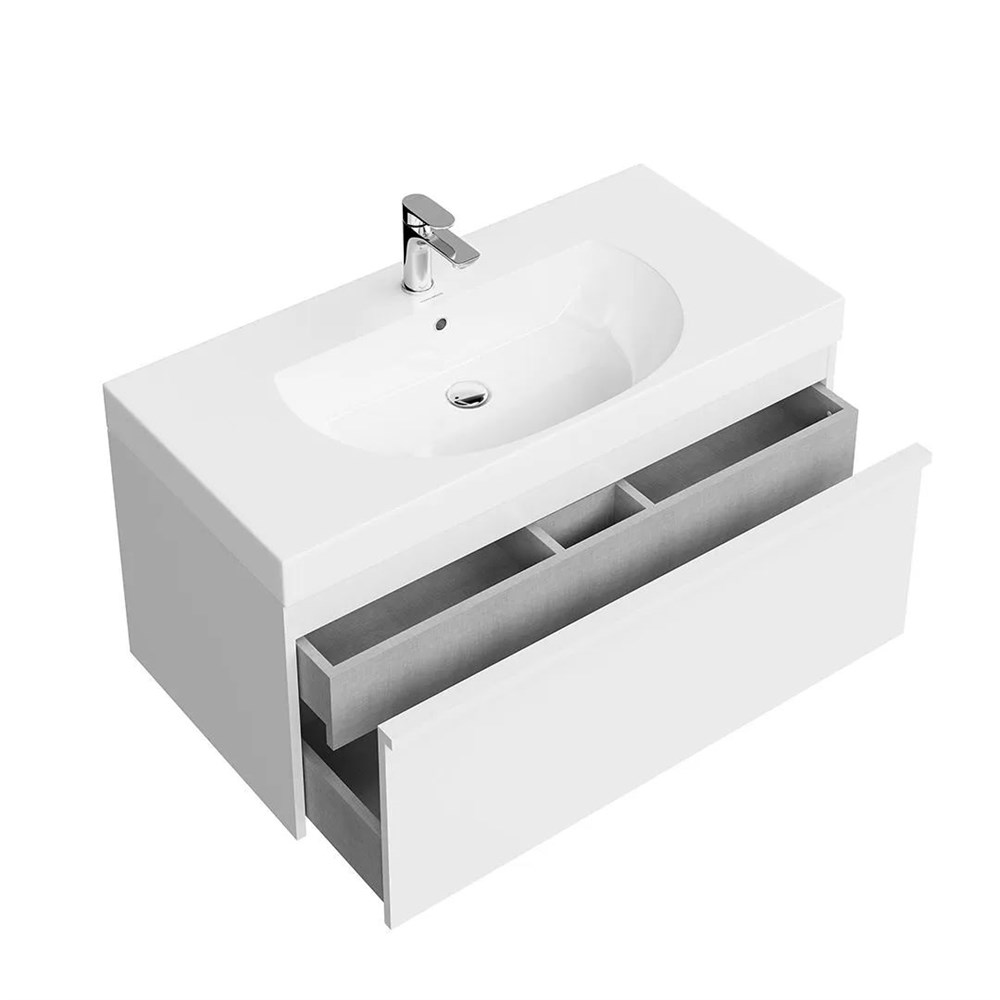 KERAMA MARAZZI MOD.100.1+1/WHT Тумба MODULA подвесная 100 с ящиком 1+1, белая глянцевая