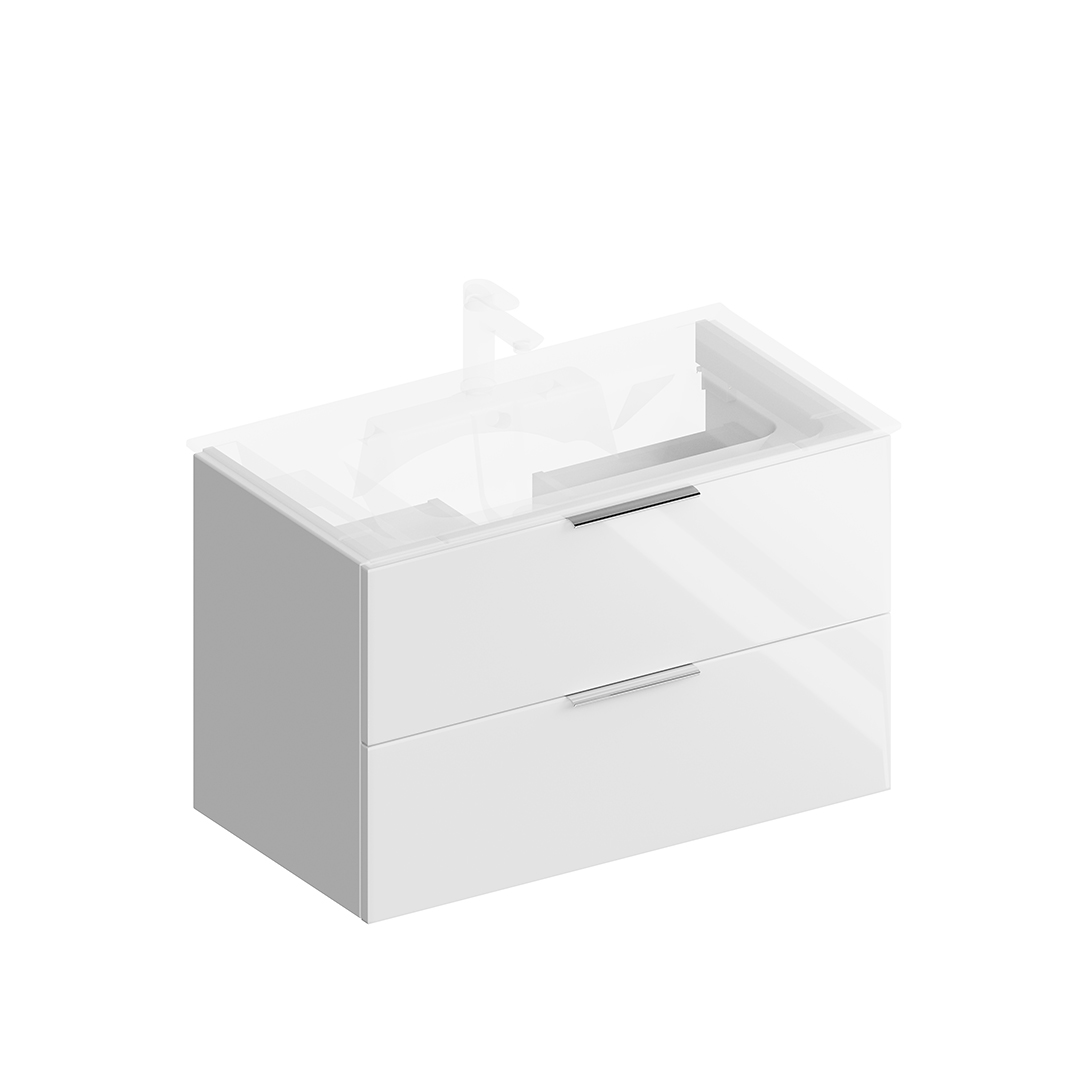 Тумба PIANO подвесная с ящиками 85, белая глянцевая