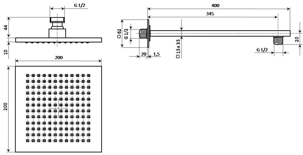 Рассеиватель FIORETTO для верхнего душа 200х200, хром