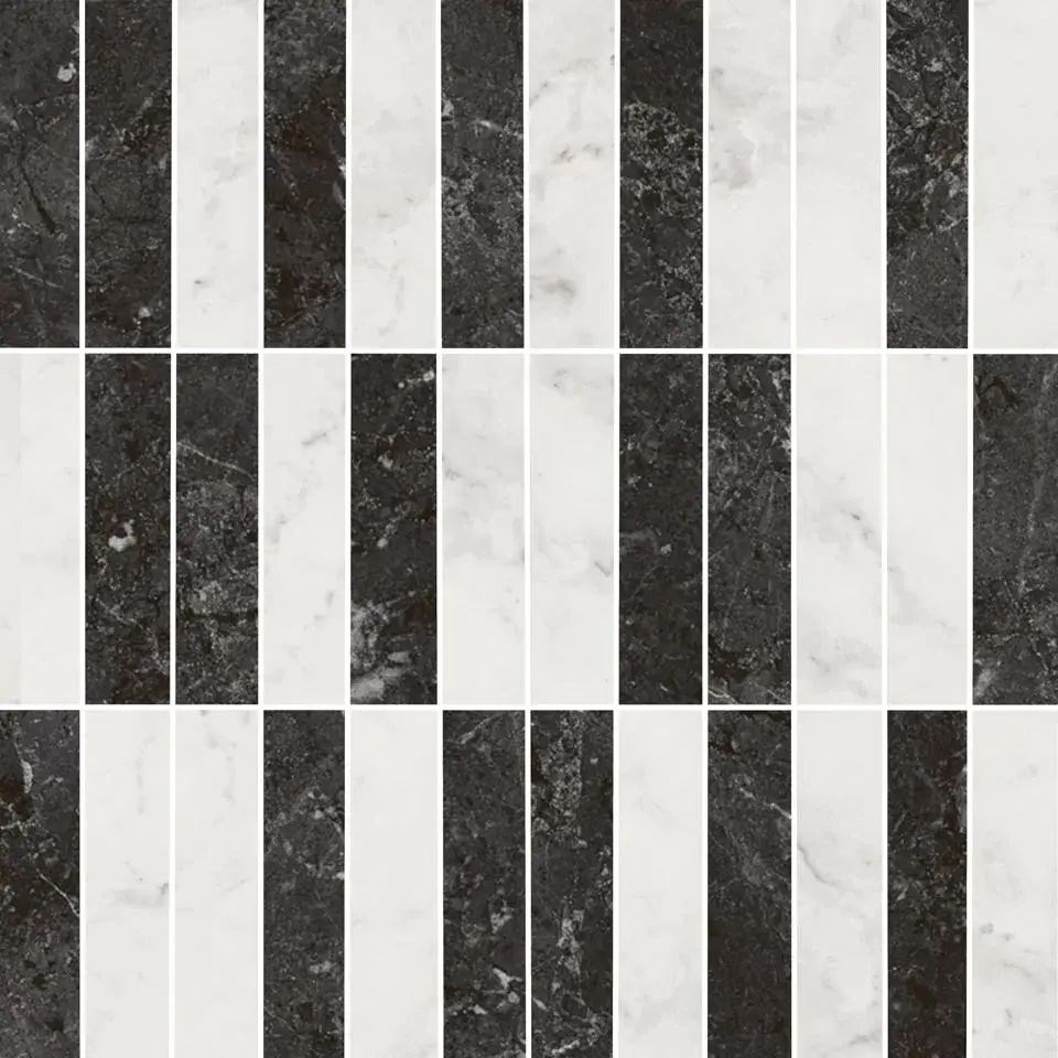 Декор Тубкаль мозаичный микс чёрный белый глянцевый обрезной 30x30x0,9