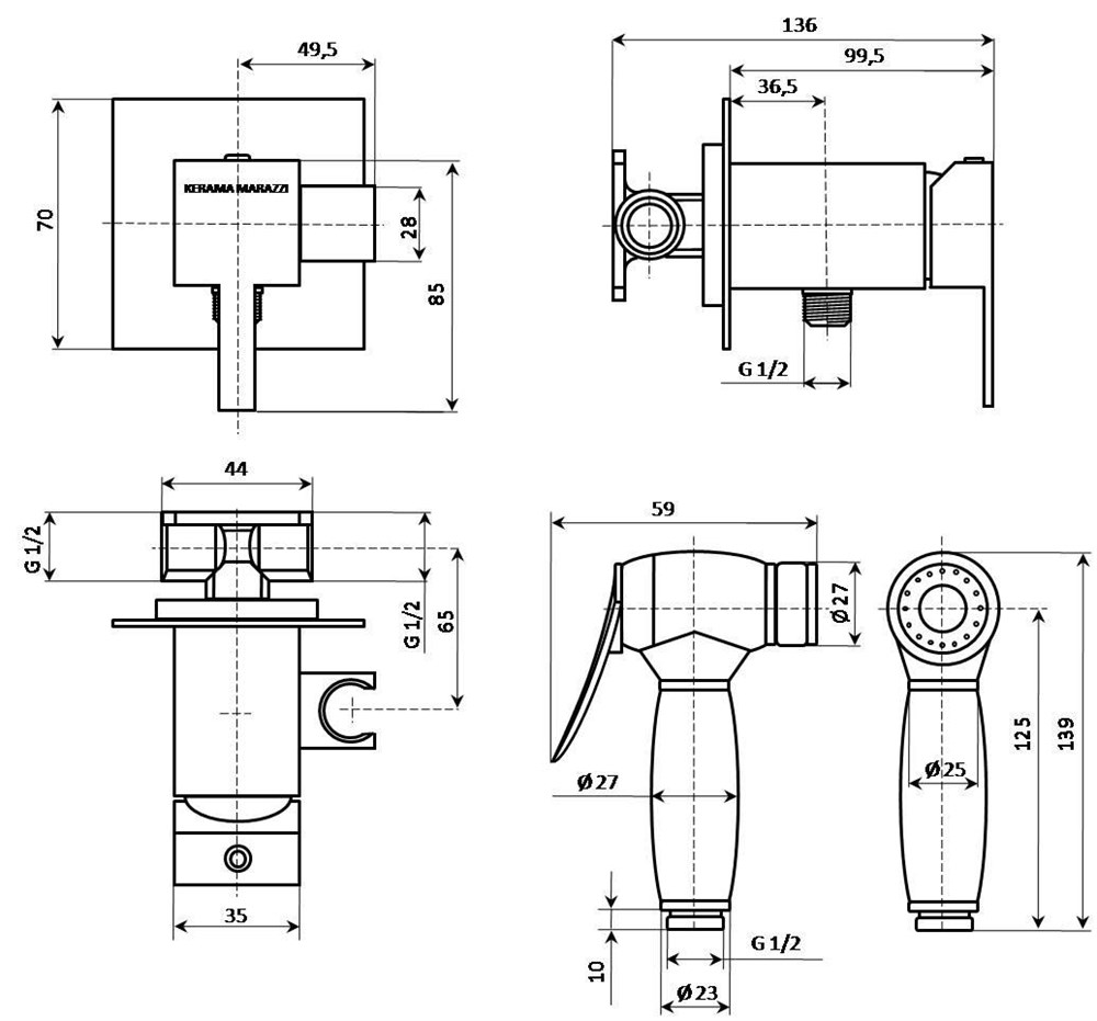 Смеситель с гигиеническим душем встроенного монтажа FIORETTO, хром