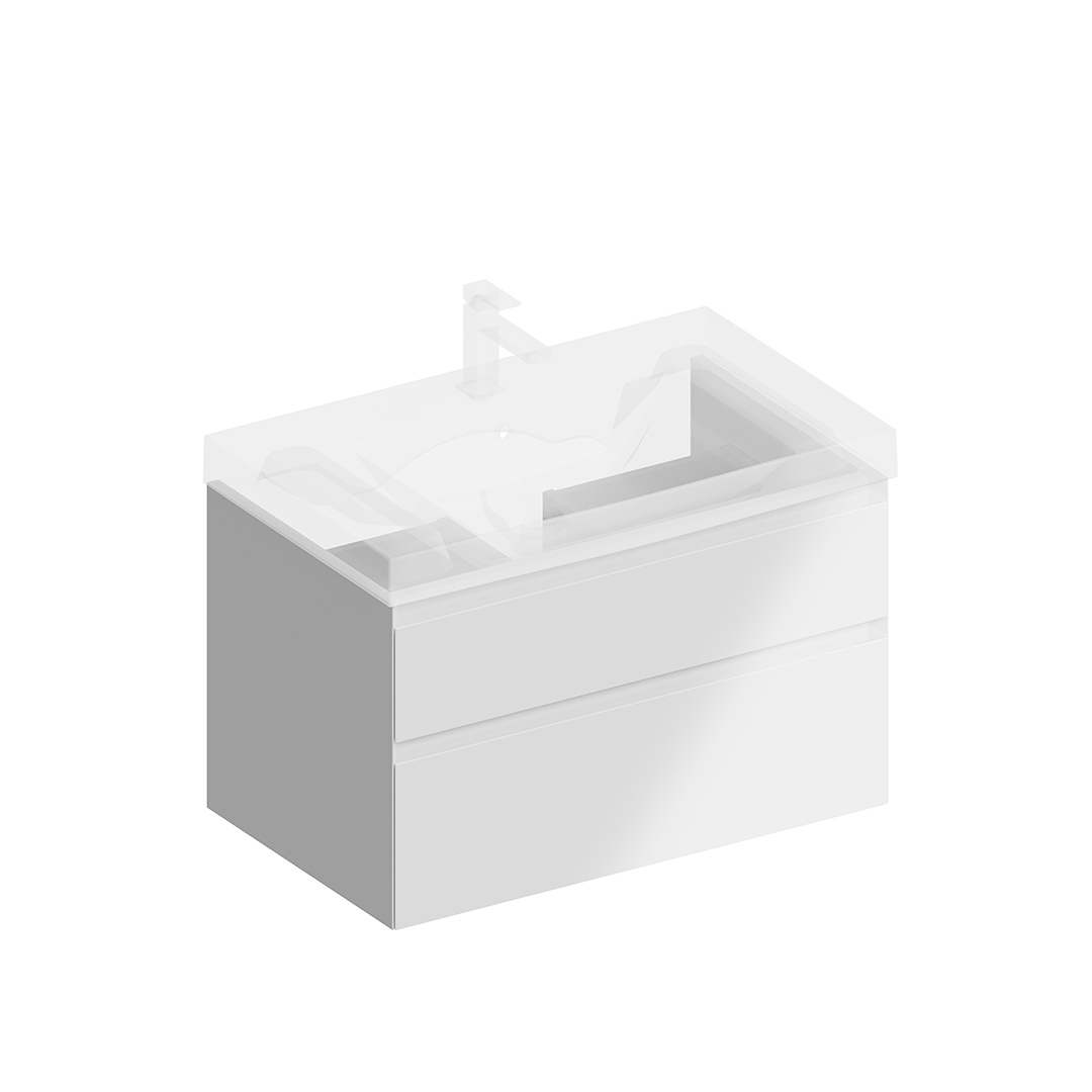 Тумба CUBO подвесная с ящиками 80, белая глянцевая