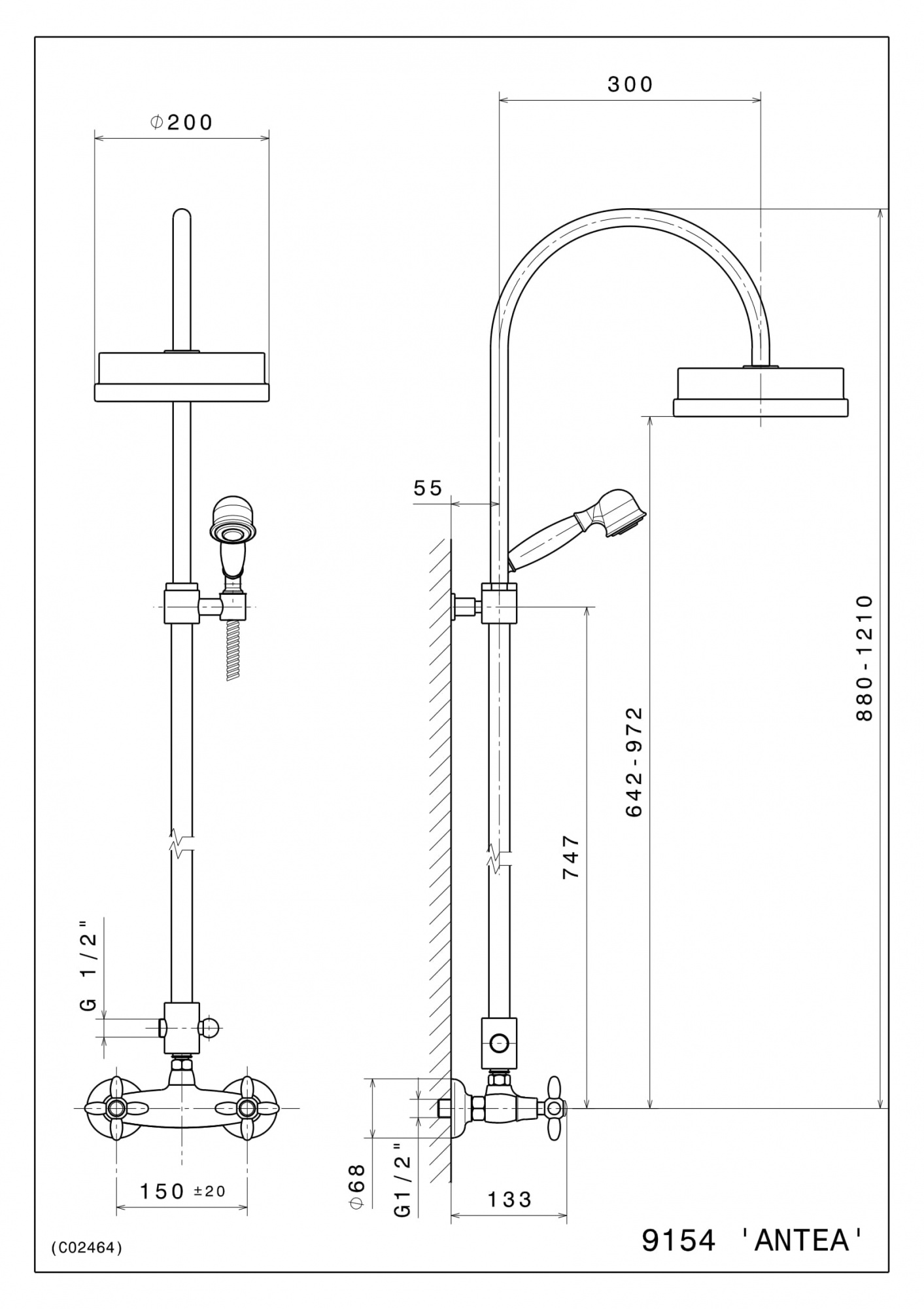 Душевая колонна MUSE со смесителем с переключателем потоков, потертая бронза
